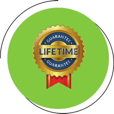 A gold seal with the words " lifetime guarantee " on it.