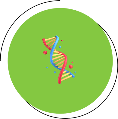 A green circle with a drawing of a dna strand.